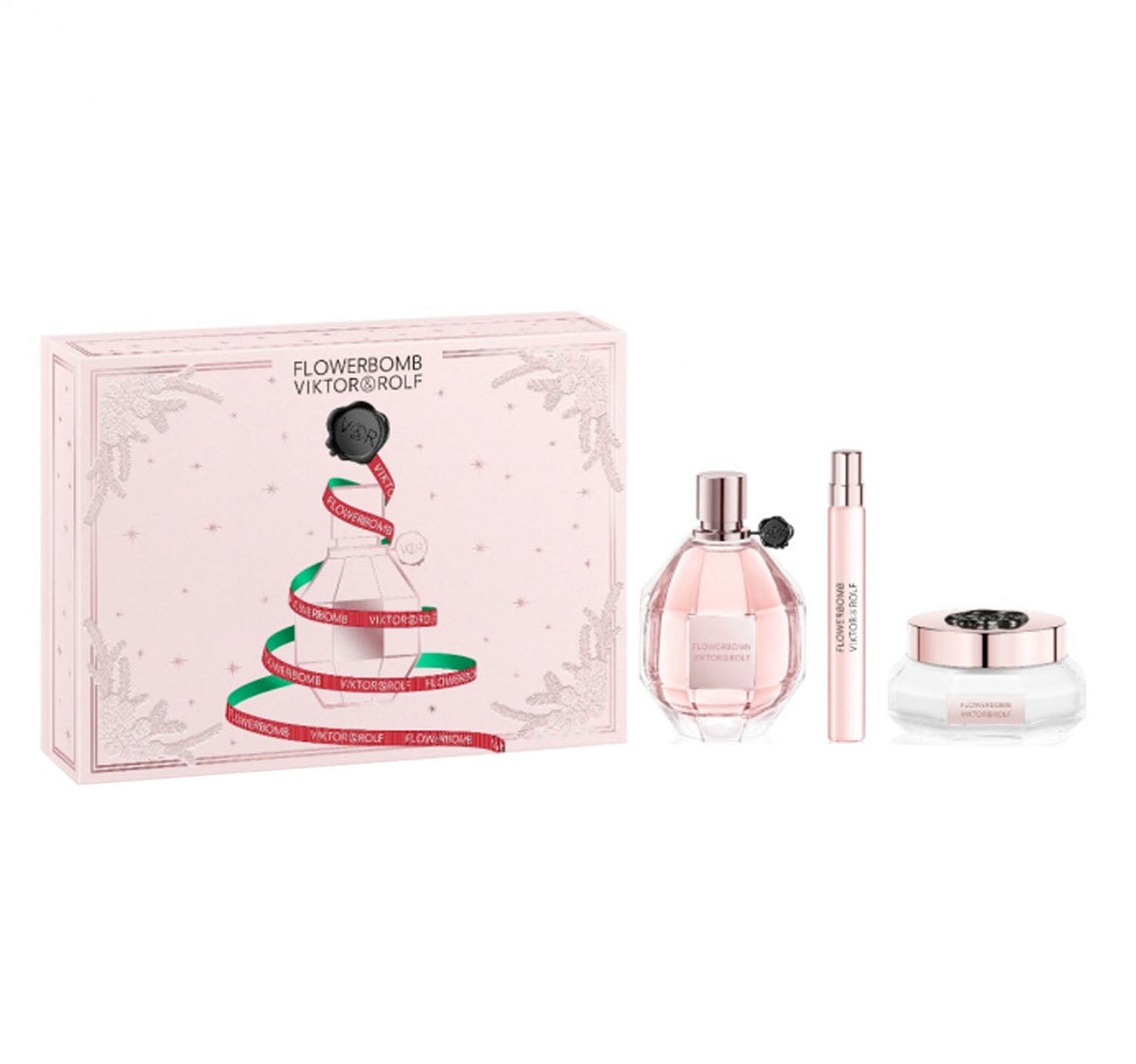 Viktor & Rolf FlowerBomb Christmas Edition Gift Set 100ml EDP + 10ml EDP Travel Spray + 200ml Body Cream